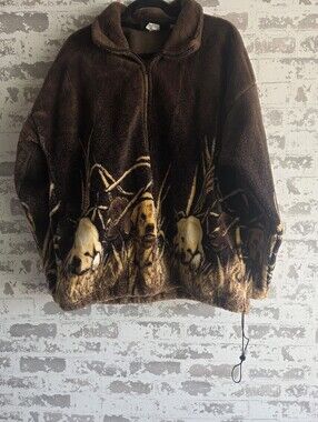 Vintage Cobblestone Canyon Golden Retriever Fleece Jacket Brown Large USA Made